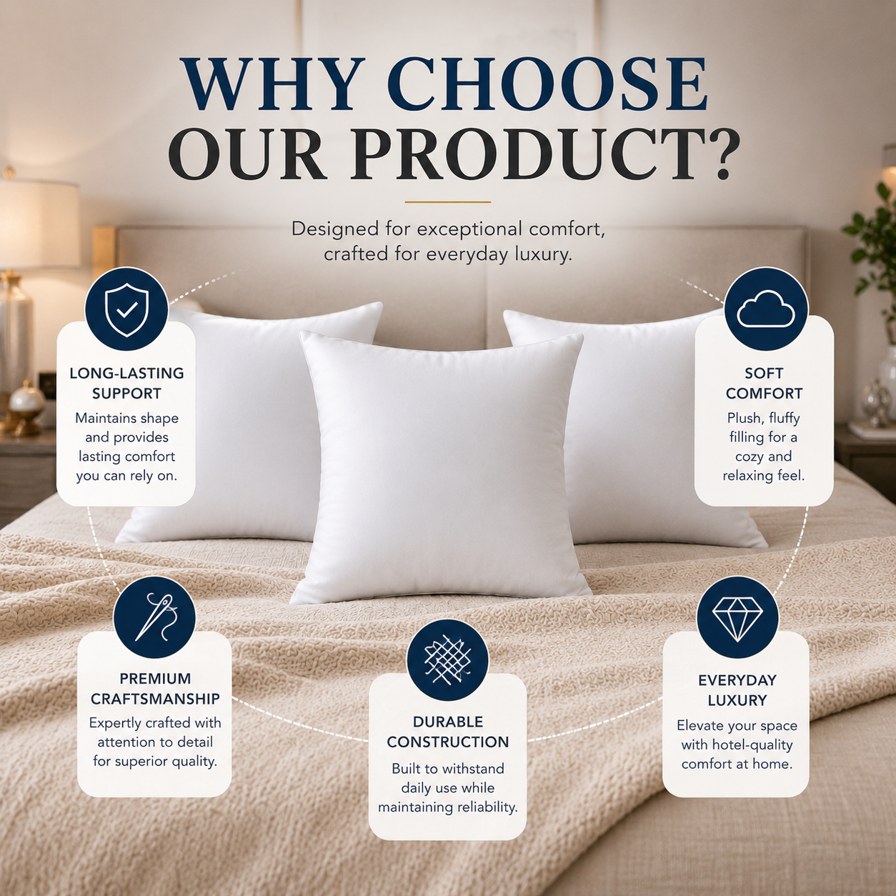 Heavenbirds 16x16 Pillow Inserts Set of 3 – Premium Soft Throw Pillow Inserts for Couch, Sofa, Bed & Decorative Cushion Covers | Machine Washable White Cushion Fillers