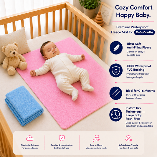 Heavenbirds Waterproof Baby Dry Sheets | Soft Fleece Mattress Protector | 50×70 / 70×100 / 100×140 cm | Sky Blue - Pink- Pack of 2