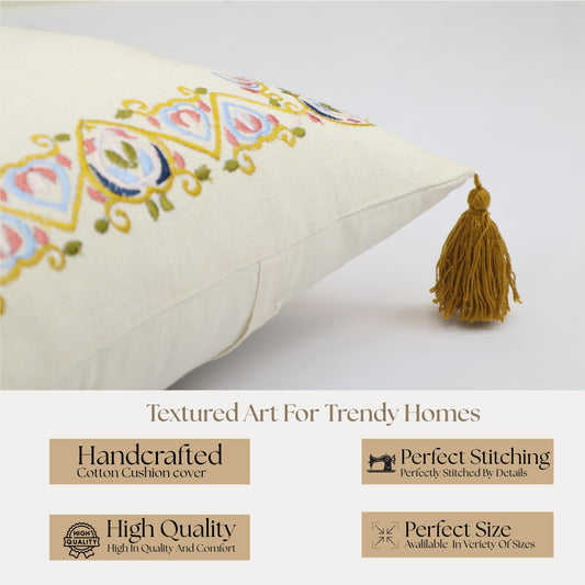 Premium Cushion Cover | Handmade with Intricate Embroidered Cushion Cover with Hidden Zipper