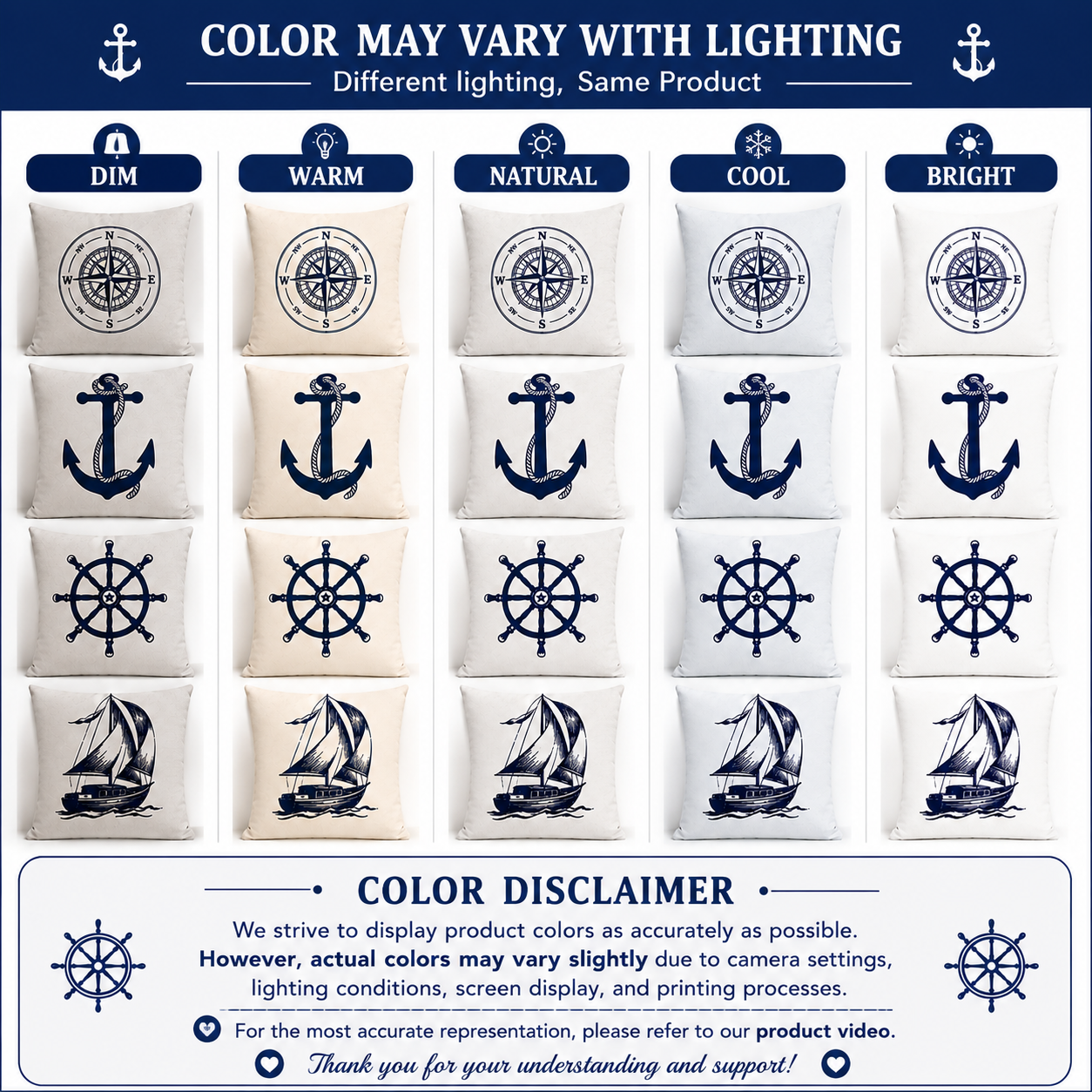 Set of 4 Minimal Nautical Cushion Covers | Compass, Anchor, Ship Wheel & Sailboat Throw Pillow Covers | Coastal Farmhouse Home Decor