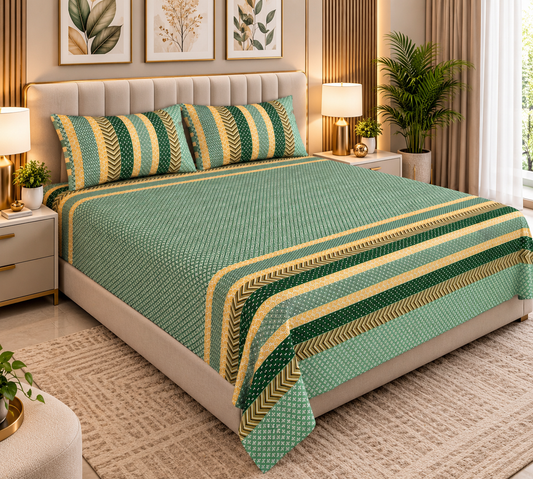 Heavenbirds 300 TC Premium Cotton Bedsheet with 2 Pillow Covers | Ultra Soft & Color Fade Resistant