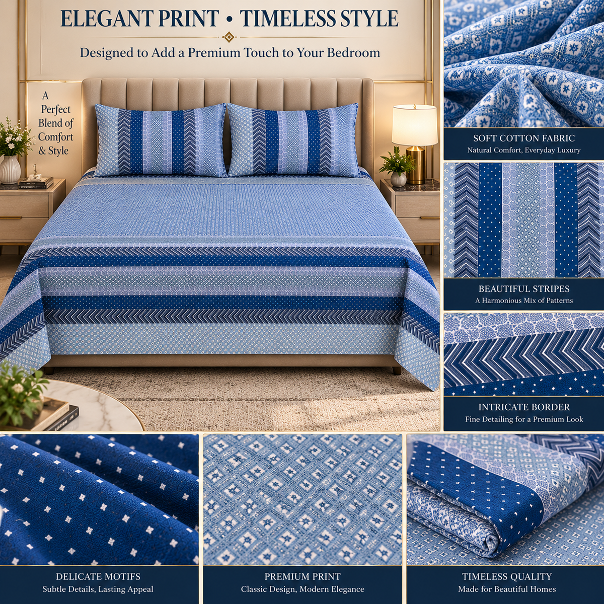 Heavenbirds Premium 300 TC Cotton Bedsheet with 2 Pillow Covers | Ultra Soft & Breathable | 100% Color Fade Guarantee | King Size Double Bedsheet for Everyday Luxury