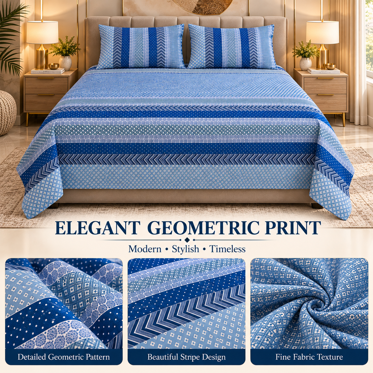 Heavenbirds 300 TC Premium Cotton Bedsheet with 2 Pillow Covers | Ultra Soft & Color Fade Resistant