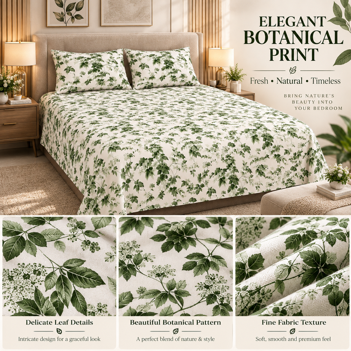 Heavenbirds 300 TC Premium Cotton Bedsheet with 2 Pillow Covers | Ultra Soft & Color Fade Resistant
