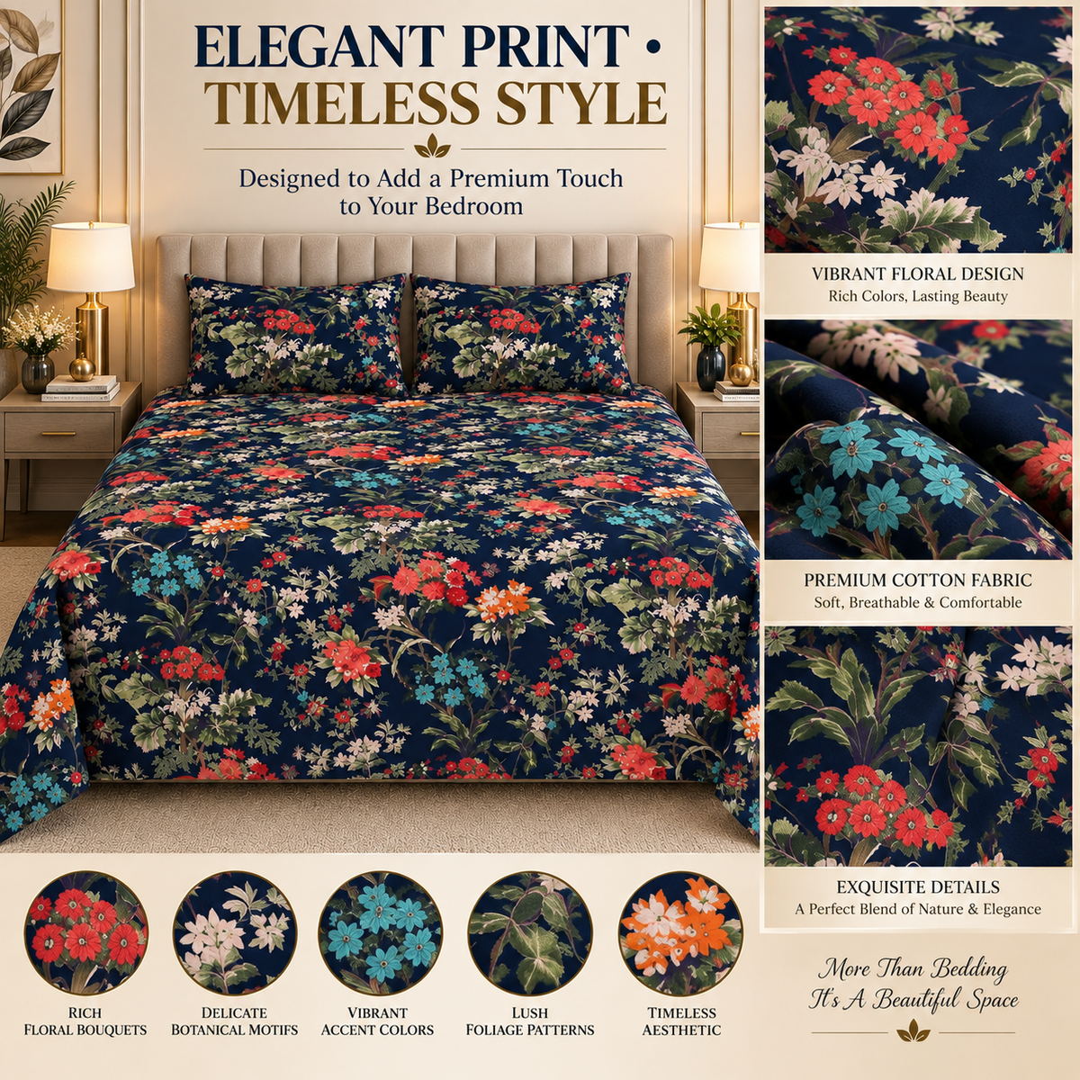 Heavenbirds 300 TC Premium Cotton Bedsheet with 2 Pillow Covers | Ultra Soft & Color Fade Resistant