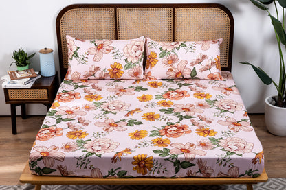 100% Cotton Bedsheet  King Size , Fitted Bedsheet (1B + 2P)