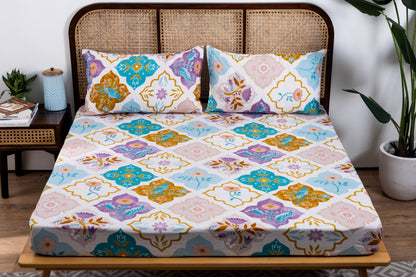 100% Cotton Bedsheet  King Size , Fitted Bedsheet (1B + 2P)
