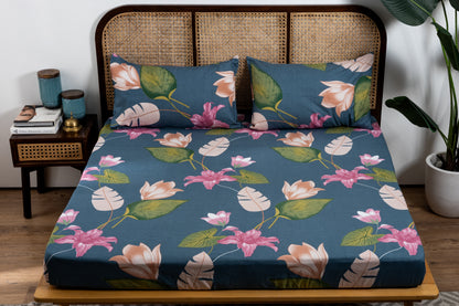 100% Cotton Bedsheet  King Size , Fitted Bedsheet (1B + 2P)