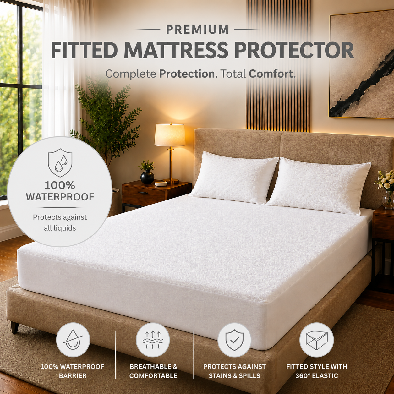 HeavenBirds Waterproof Mattress Protector | King Size 78"x72" | White | Cotton Terry | Machine Washable