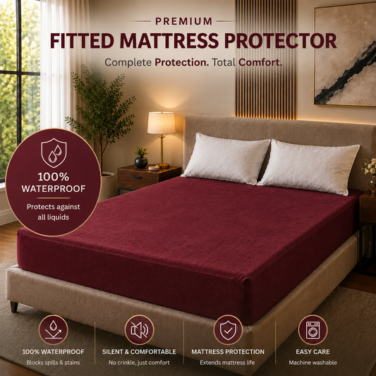 HeavenBirds Waterproof Mattress Protector | King Size 78"x72" | Maroon Red | Cotton Terry | Machine Washable