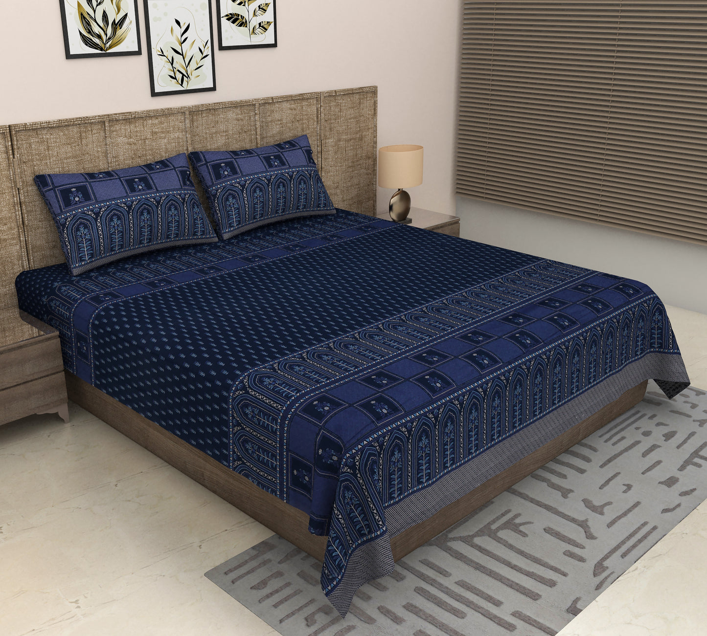 Heavenbirds 300 TC Premium Cotton Bedsheet with 2 Pillow Covers | Ultra Soft & Color Fade Resistant