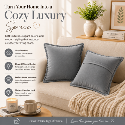 Velvet Cushion Cover 16x16 Charcoal Grey – Set of 2 | Sofa Throw Pillow Case
