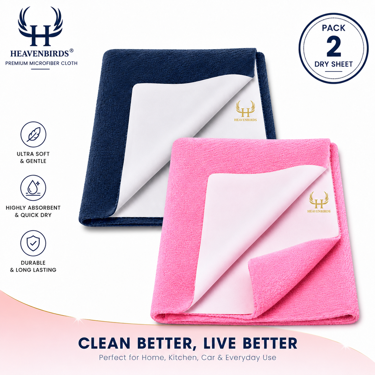 Heavenbirds Waterproof Baby Dry Sheets | Soft Fleece Mattress Protector | Navy Blue & Pink-Pack of 2 (Copy)