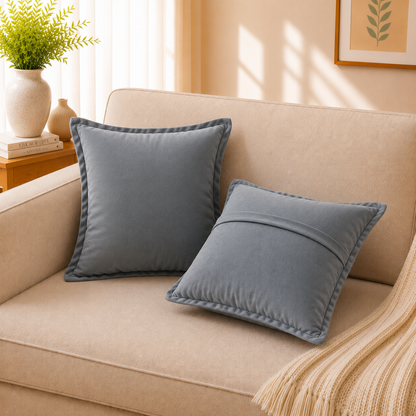 Velvet Cushion Cover 16x16 Charcoal Grey – Set of 2 | Sofa Throw Pillow Case