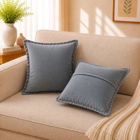 Velvet Cushion Cover 16x16 Charcoal Grey – Set of 2 | Sofa Throw Pillow Case
