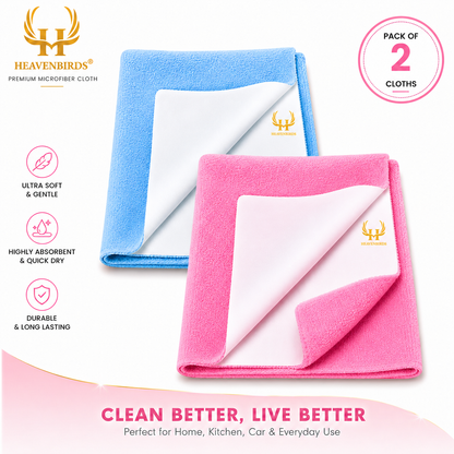 Heavenbirds Waterproof Baby Dry Sheets | Soft Fleece Mattress Protector | 50×70 / 70×100 / 100×140 cm | Sky Blue - Pink- Pack of 2