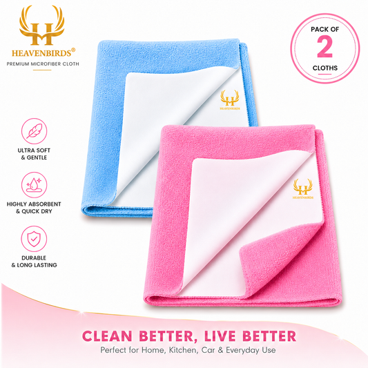 Heavenbirds Waterproof Baby Dry Sheets | Soft Fleece Mattress Protector | 50×70 / 70×100 / 100×140 cm | Sky Blue - Pink- Pack of 2