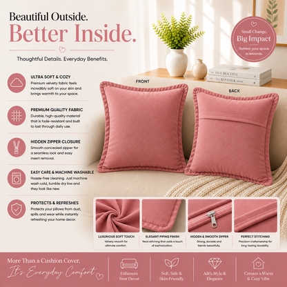 Velvet Cushion Cover 16x16 Blush Pink – Set of 2 | Sofa Throw Pillow Case