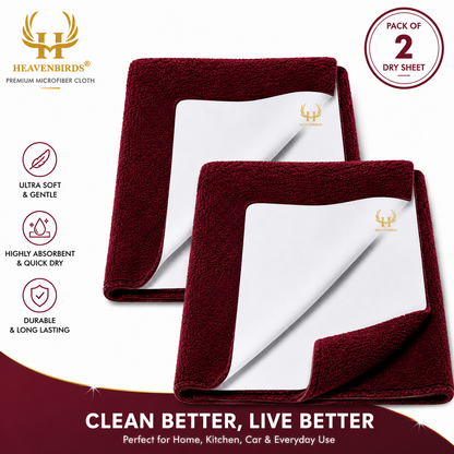 Heavenbirds Waterproof Baby Dry Sheets | Soft Fleece Mattress Protector | 50×70 / 70×100 / 100×140 cm | Maroon - Pack of 2