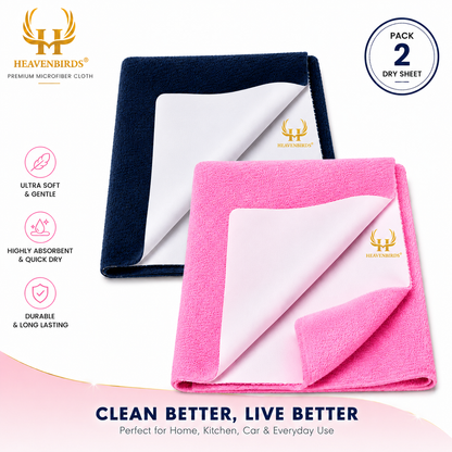 Heavenbirds Waterproof Baby Dry Sheets | Soft Fleece Mattress Protector | Navy Blue & Pink-Pack of 2