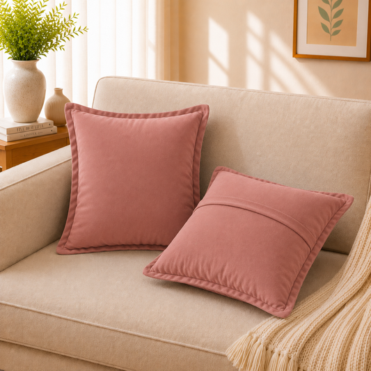 Velvet Cushion Cover 16x16 Blush Pink – Set of 2 | Sofa Throw Pillow Case