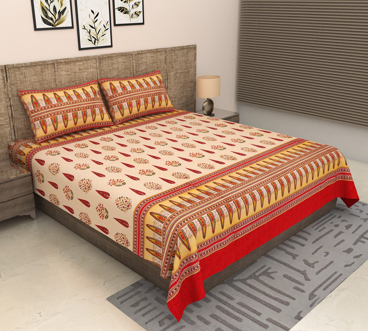 Heavenbirds 300 TC Premium Cotton Bedsheet with 2 Pillow Covers | Ultra Soft & Color Fade Resistant (Copy)