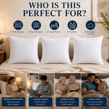 Heavenbirds 16x16 Pillow Inserts Set of 3 – Premium Soft Throw Pillow Inserts for Couch, Sofa, Bed & Decorative Cushion Covers | Machine Washable White Cushion Fillers