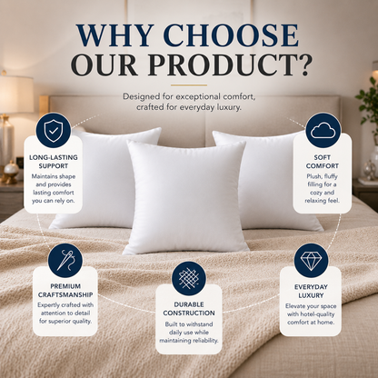 Heavenbirds 16x16 Pillow Inserts Set of 3 – Premium Soft Throw Pillow Inserts for Couch, Sofa, Bed & Decorative Cushion Covers | Machine Washable White Cushion Fillers