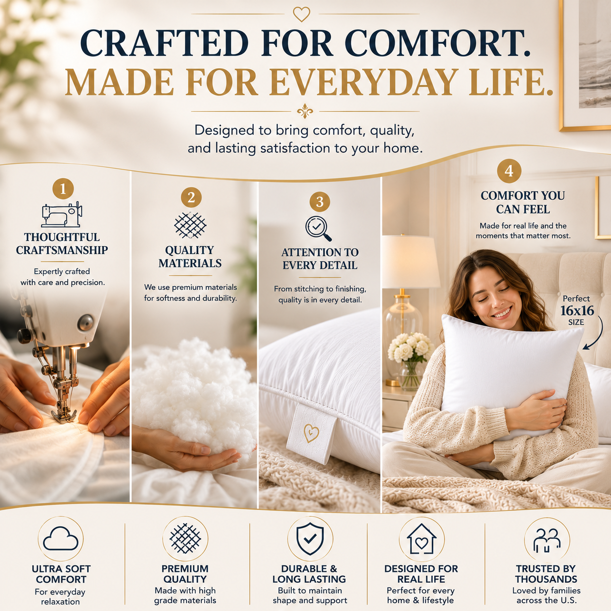 Heavenbirds 16x16 Pillow Inserts Set of 2 – Premium Soft Throw Pillow Inserts for Couch, Sofa, Bed & Decorative Cushion Covers | Machine Washable White Cushion Fillers