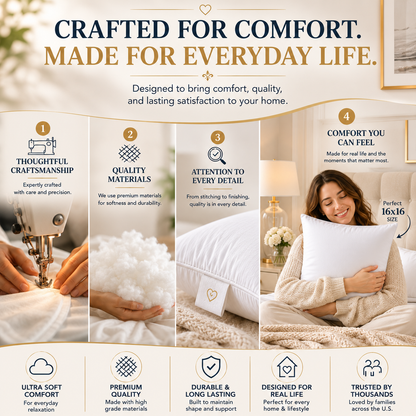 Heavenbirds 16x16 Pillow Inserts Set of 3 – Premium Soft Throw Pillow Inserts for Couch, Sofa, Bed & Decorative Cushion Covers | Machine Washable White Cushion Fillers