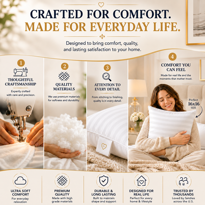 Heavenbirds 16x16 Striped Pillow Inserts Set of 2 – Premium Soft Decorative Throw Pillow Inserts with Striped Fabric for Couch, Sofa, Bed & Cushion Covers | Machine Washable White Cushion Fillers