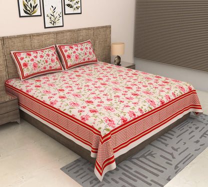 Heavenbirds 300 TC Premium Cotton Bedsheet with 2 Pillow Covers | Ultra Soft & Color Fade Resistant