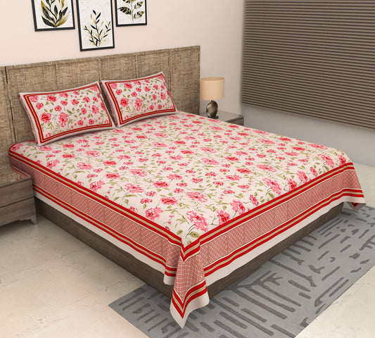 Heavenbirds 300 TC Premium Cotton Bedsheet with 2 Pillow Covers | Ultra Soft & Color Fade Resistant