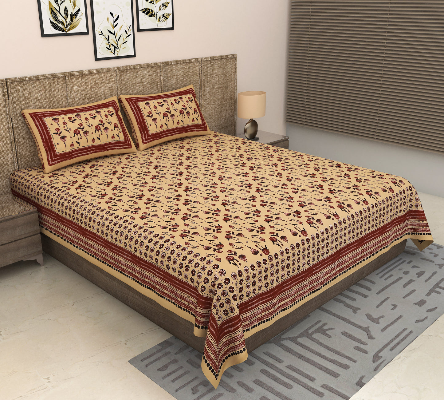 Heavenbirds 300 TC Premium Cotton Bedsheet with 2 Pillow Covers | Ultra Soft & Color Fade Resistant