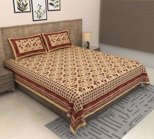 Heavenbirds 300 TC Premium Cotton Bedsheet with 2 Pillow Covers | Ultra Soft & Color Fade Resistant