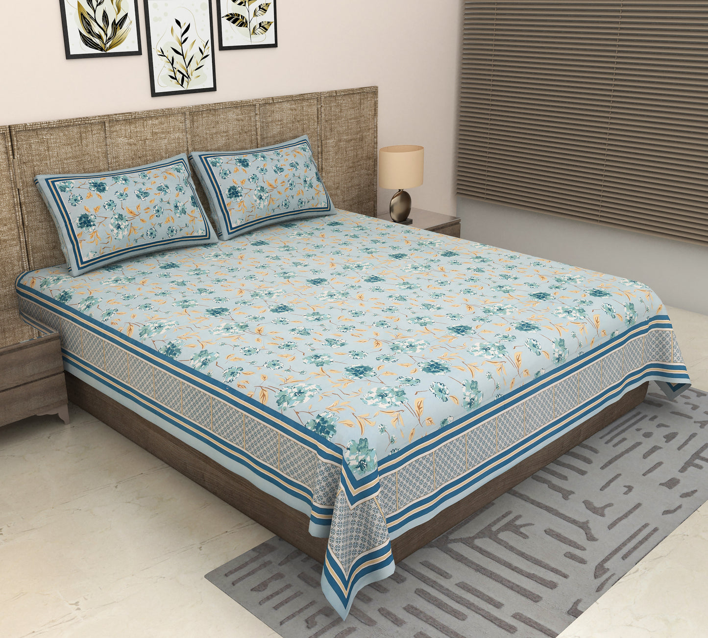 Heavenbirds 300 TC Premium Cotton Bedsheet with 2 Pillow Covers | Ultra Soft & Color Fade Resistant