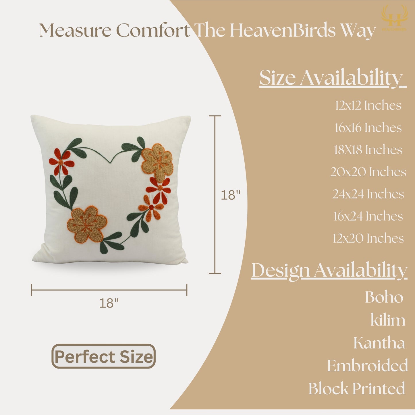 Premium Cushion Cover  | Handmade with Intricate Embroidered Cushion Cover with Hidden Zipper