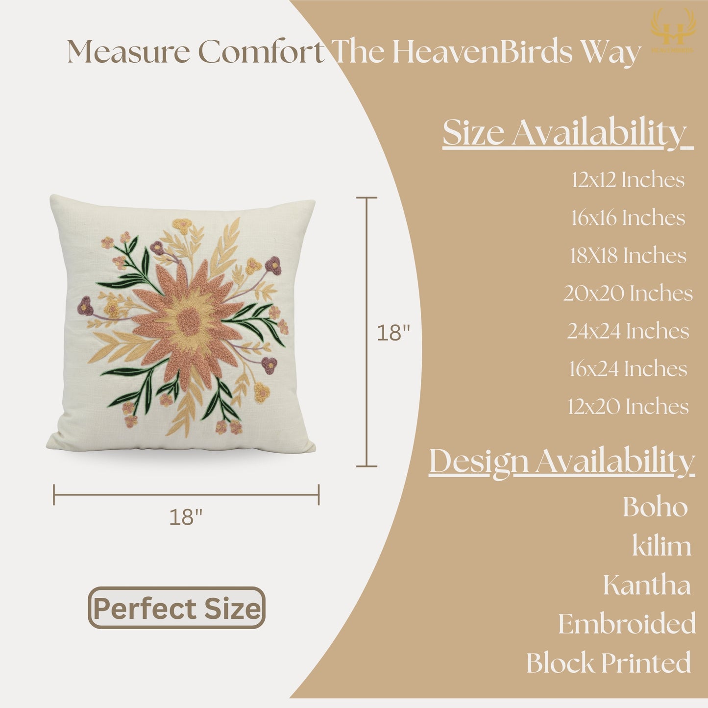 Premium Cushion Cover  | Handmade with Intricate Embroidered Cushion Cover with Hidden Zipper
