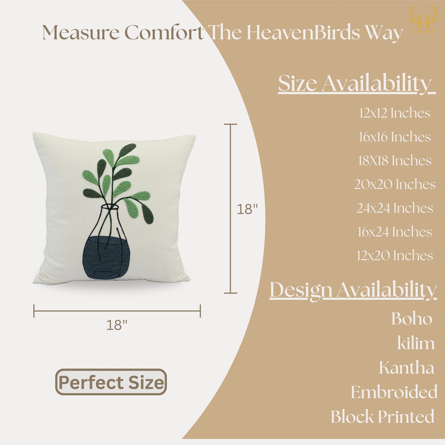 Premium Cushion Cover  | Handmade with Intricate Embroidered Cushion Cover with Hidden Zipper