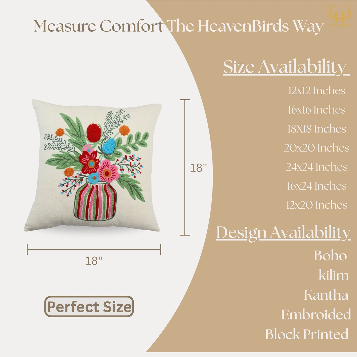 Premium Cushion Cover  | Handmade with Intricate Embroidered Cushion Cover with Hidden Zipper