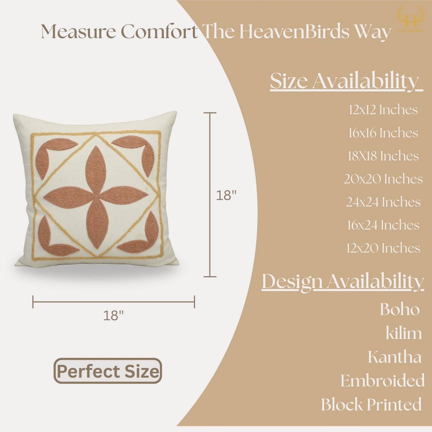 Premium Cushion Cover  | Handmade with Intricate Embroidered Cushion Cover with Hidden Zipper