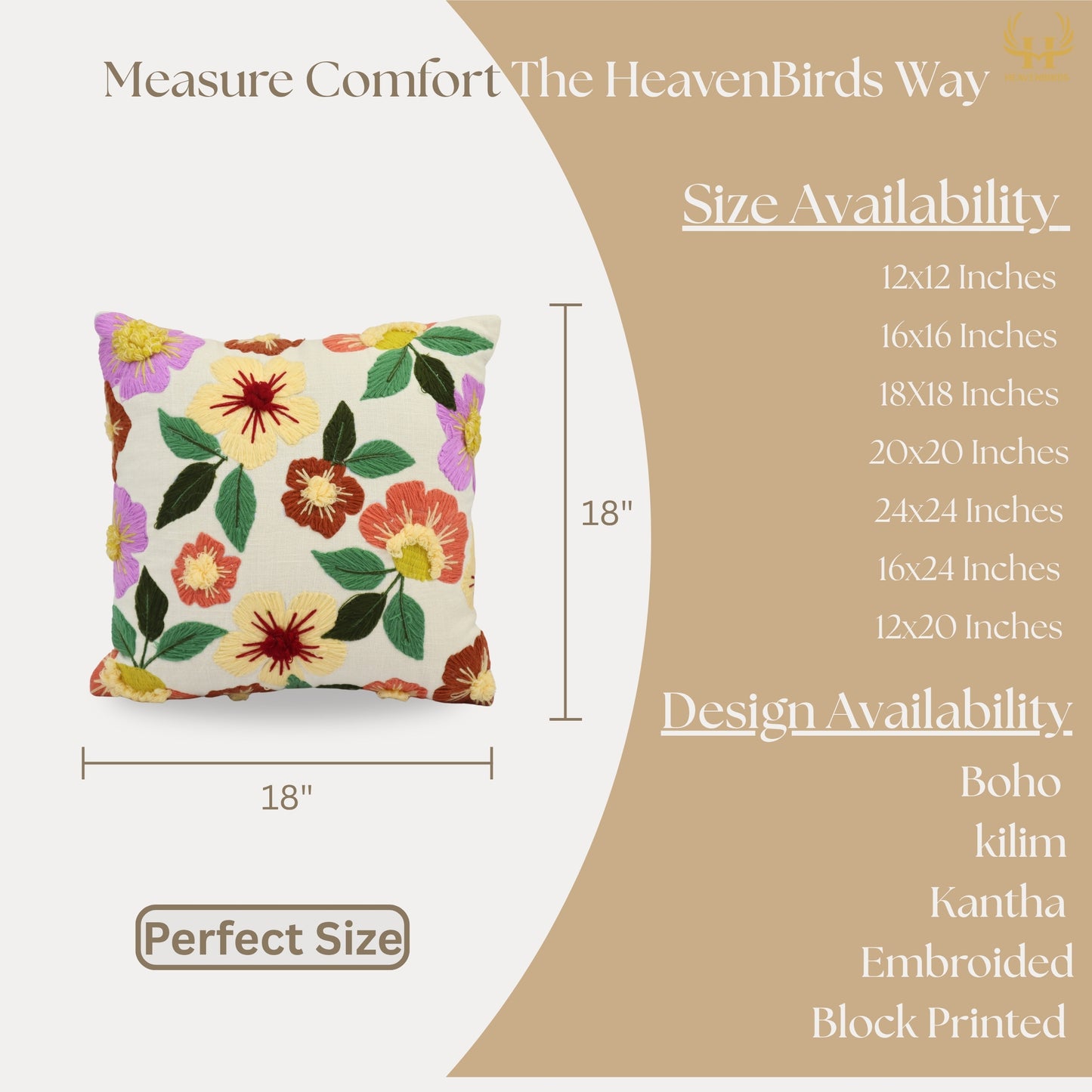 Premium Cushion Cover  | Handmade with Intricate Embroidered Cushion Cover with Hidden Zipper