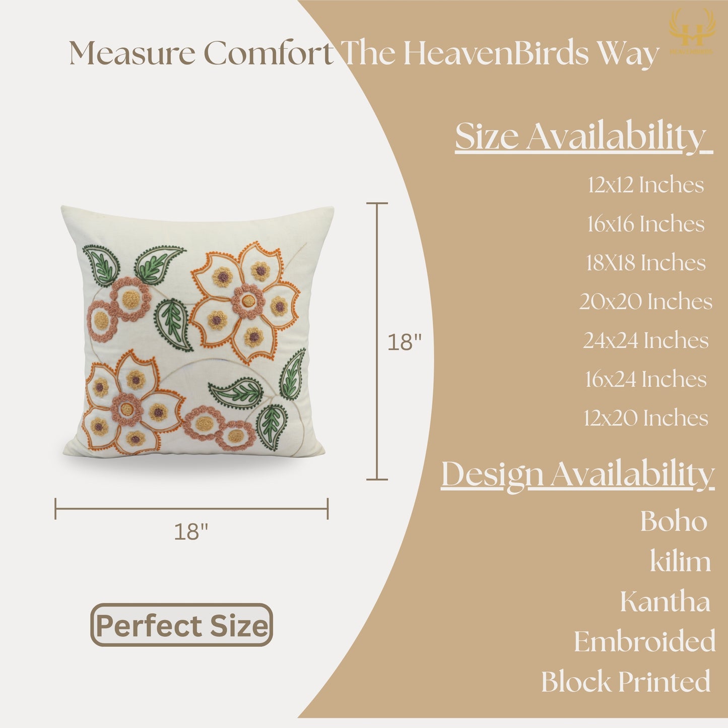 Premium Cushion Cover  | Handmade with Intricate Embroidered Cushion Cover with Hidden Zipper