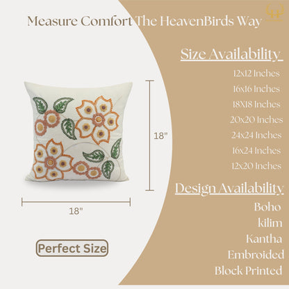 Premium Cushion Cover  | Handmade with Intricate Embroidered Cushion Cover with Hidden Zipper