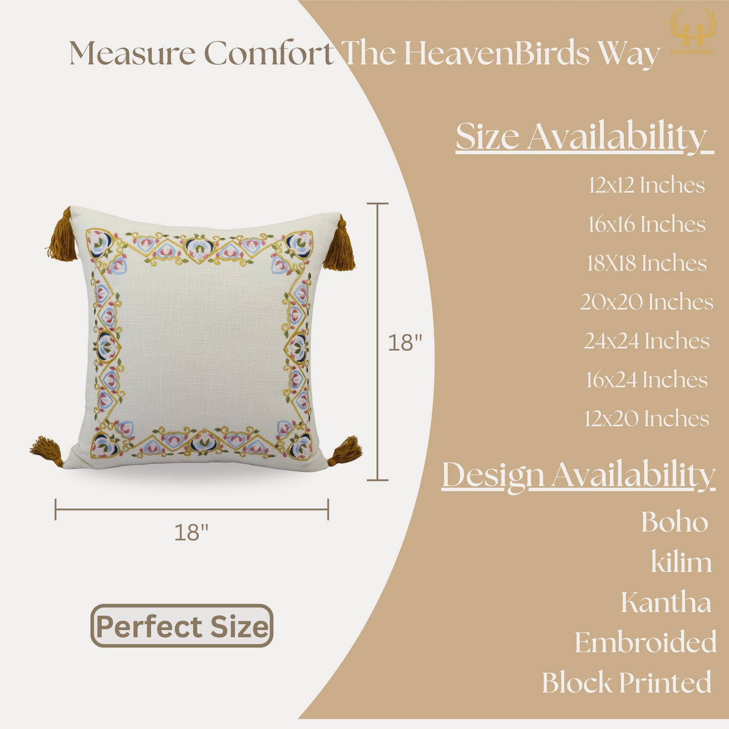 Premium Cushion Cover  | Handmade with Intricate Embroidered Cushion Cover with Hidden Zipper