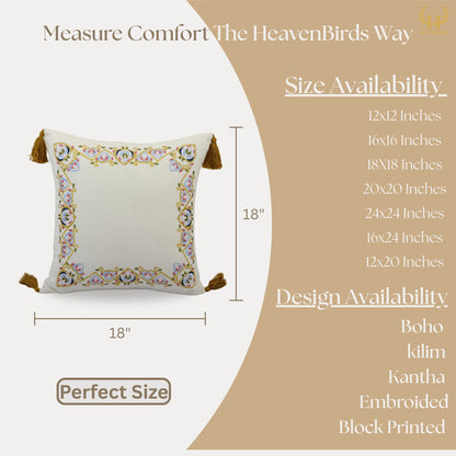 Premium Cushion Cover  | Handmade with Intricate Embroidered Cushion Cover with Hidden Zipper