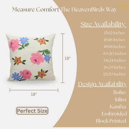 Premium Cushion Cover  | Handmade with Intricate Embroidered Cushion Cover with Hidden Zipper