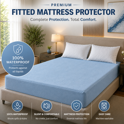 HeavenBirds Waterproof Mattress Protector | King Size 78"x72" | Sky Blue | Cotton Terry | Machine Washable