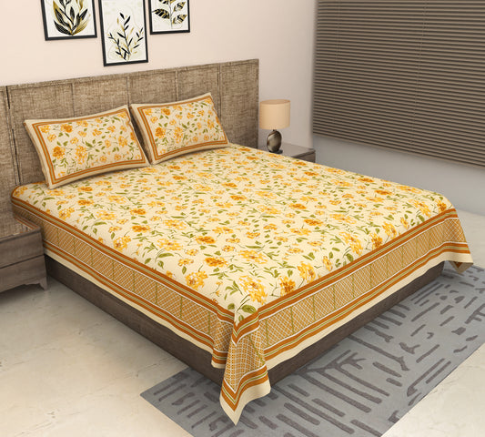 Heavenbirds 300 TC Premium Cotton Bedsheet with 2 Pillow Covers | Ultra Soft & Color Fade Resistant