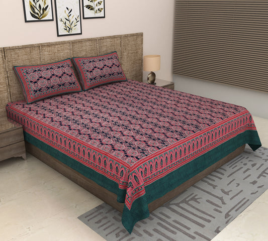 Heavenbirds 300 TC Premium Cotton Bedsheet with 2 Pillow Covers | Ultra Soft & Color Fade Resistant